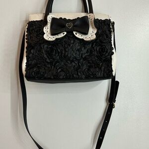 Betsey Johnson Black & White Floral Bow Satchel